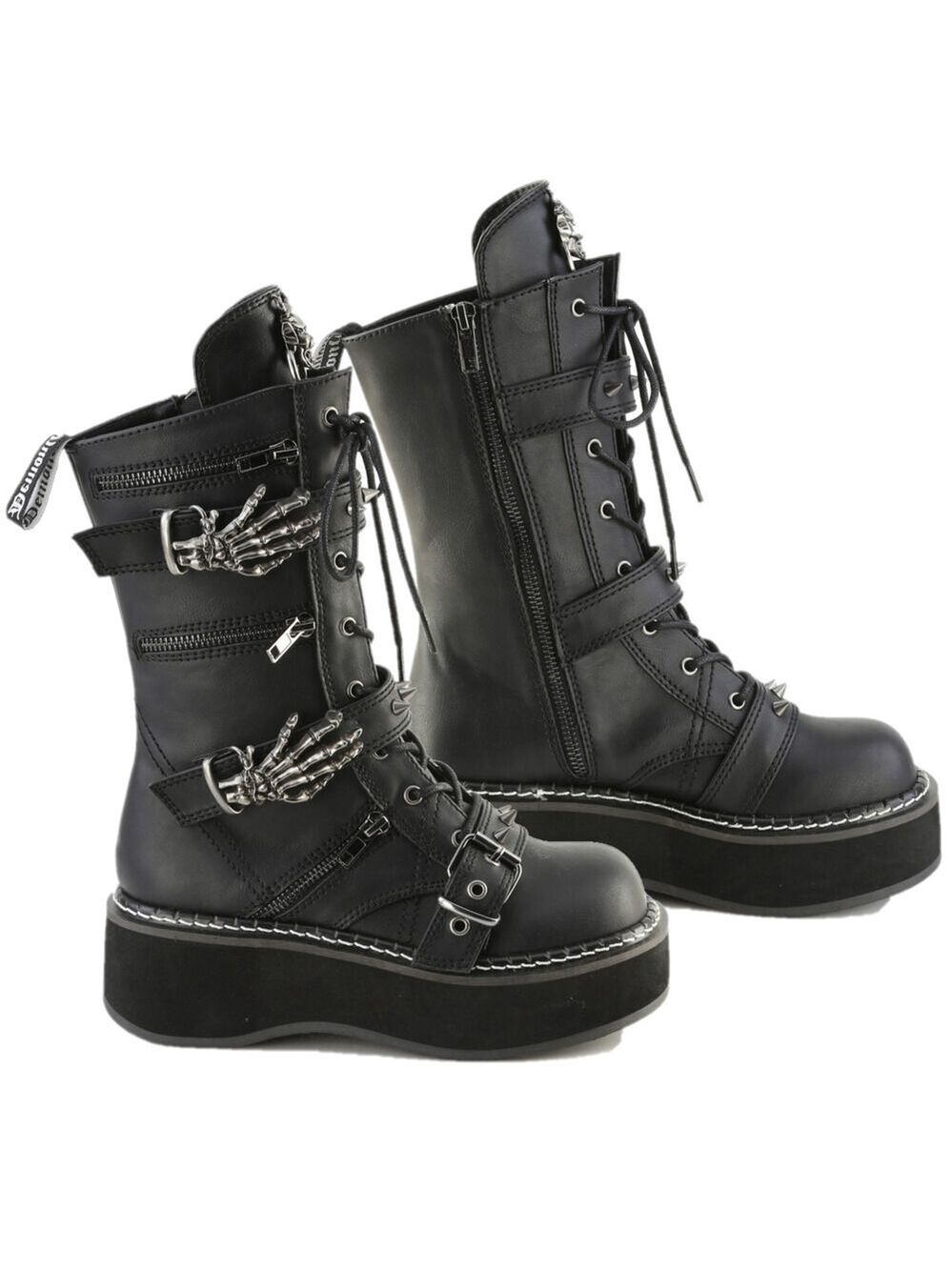 NIB Cryptic Goth Platform Combat Boots Skeleton Buckle Straps Emily 82 - Picture 4 of 6